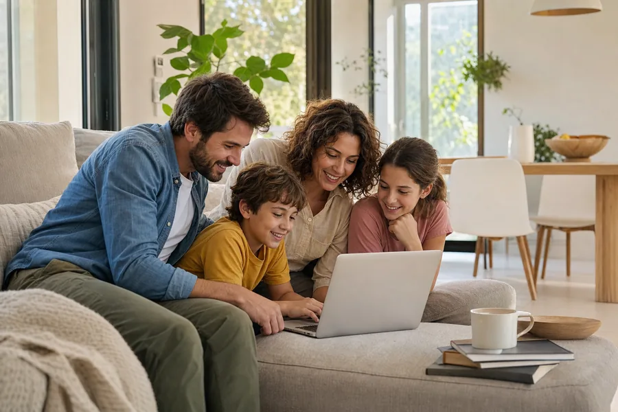 Famiglia che utilizza la connessione Internet di casa